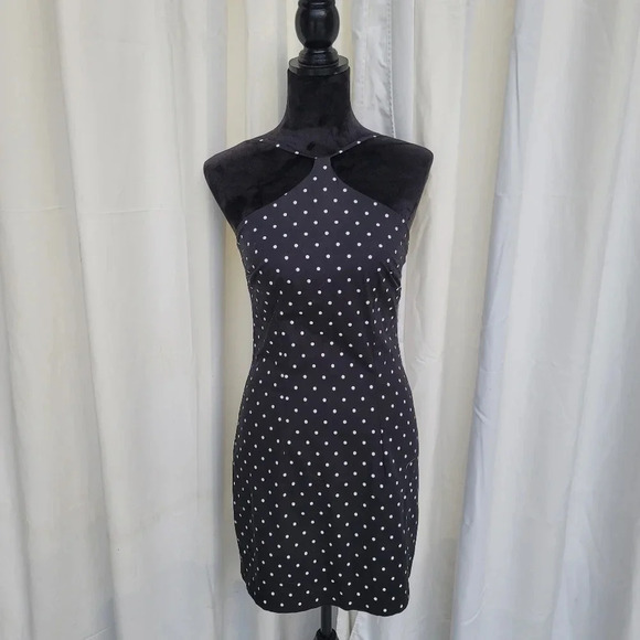 A. Byer Juniors Mini Dress Black White High Neck Spaghetti Strap Fitted Lined 7 - Picture 1 of 10